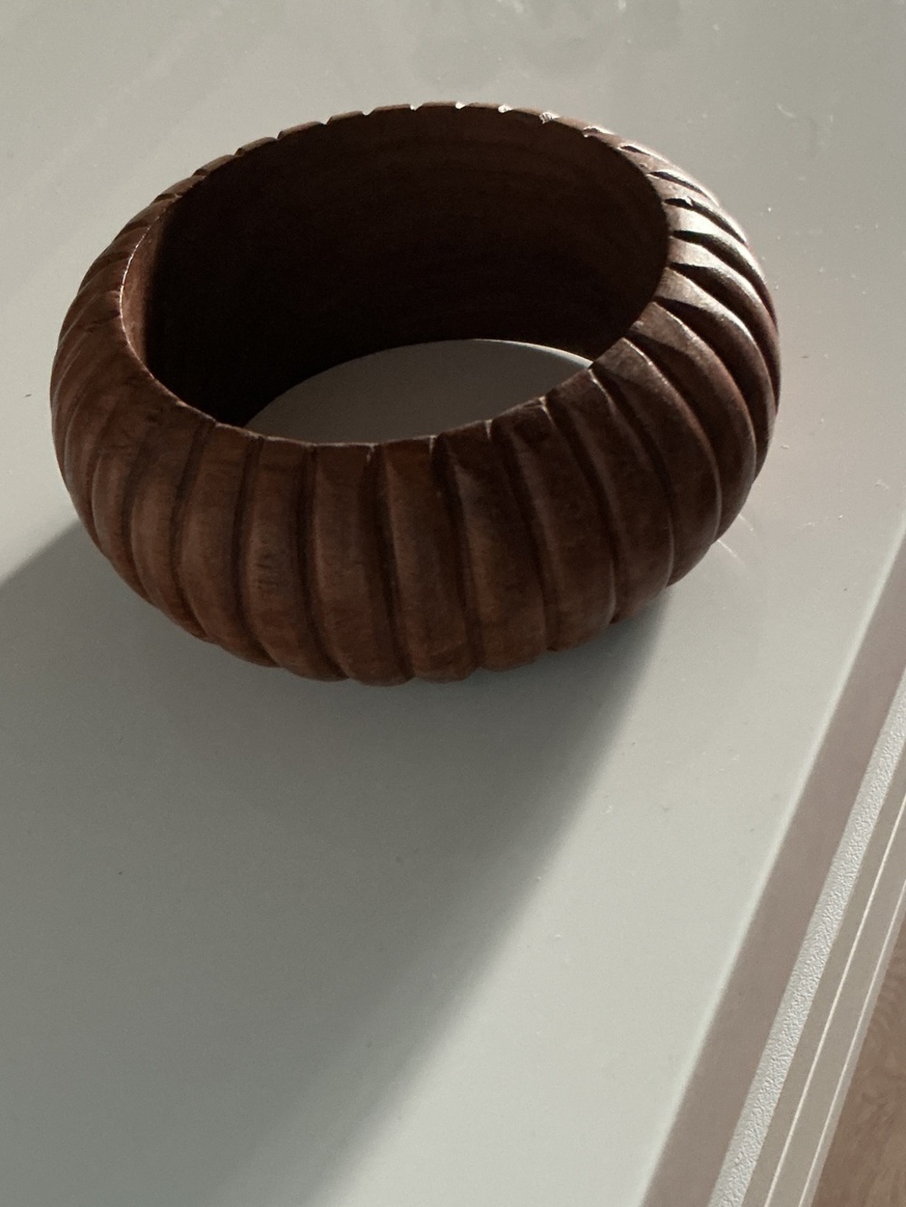 Carved Ribbed Wooden Bangle Bracelet - Brown boho